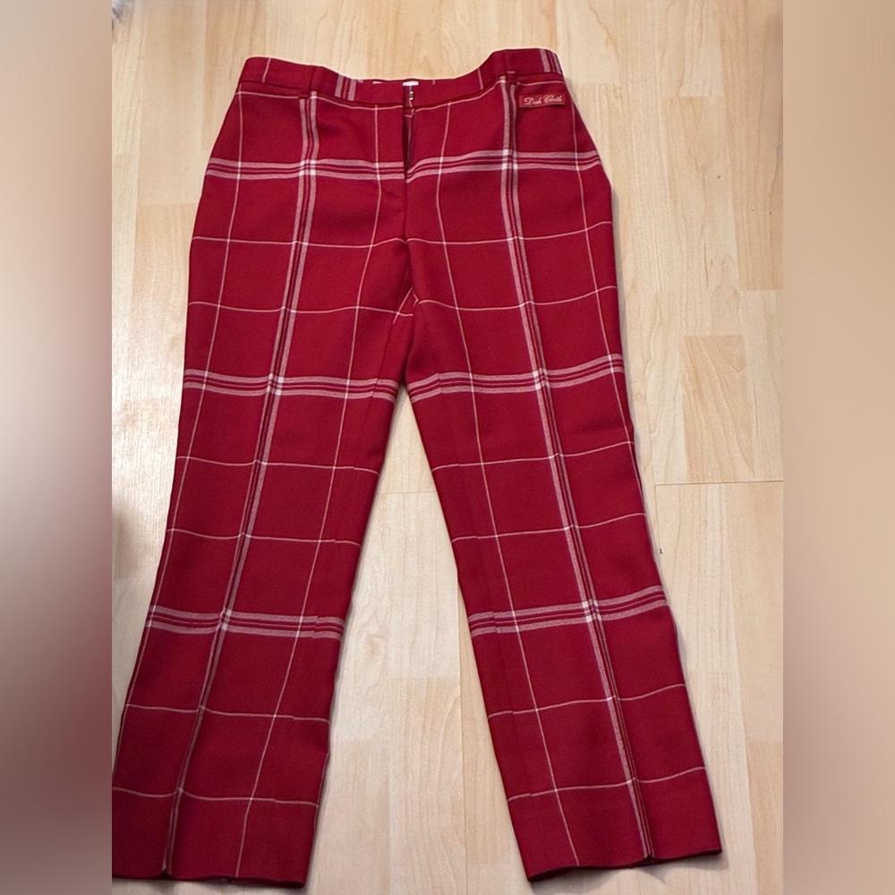 Moschino 80’s Dish Cloth wool red Plaid Women’s cropped Leg Pants - Picture 2 of 16